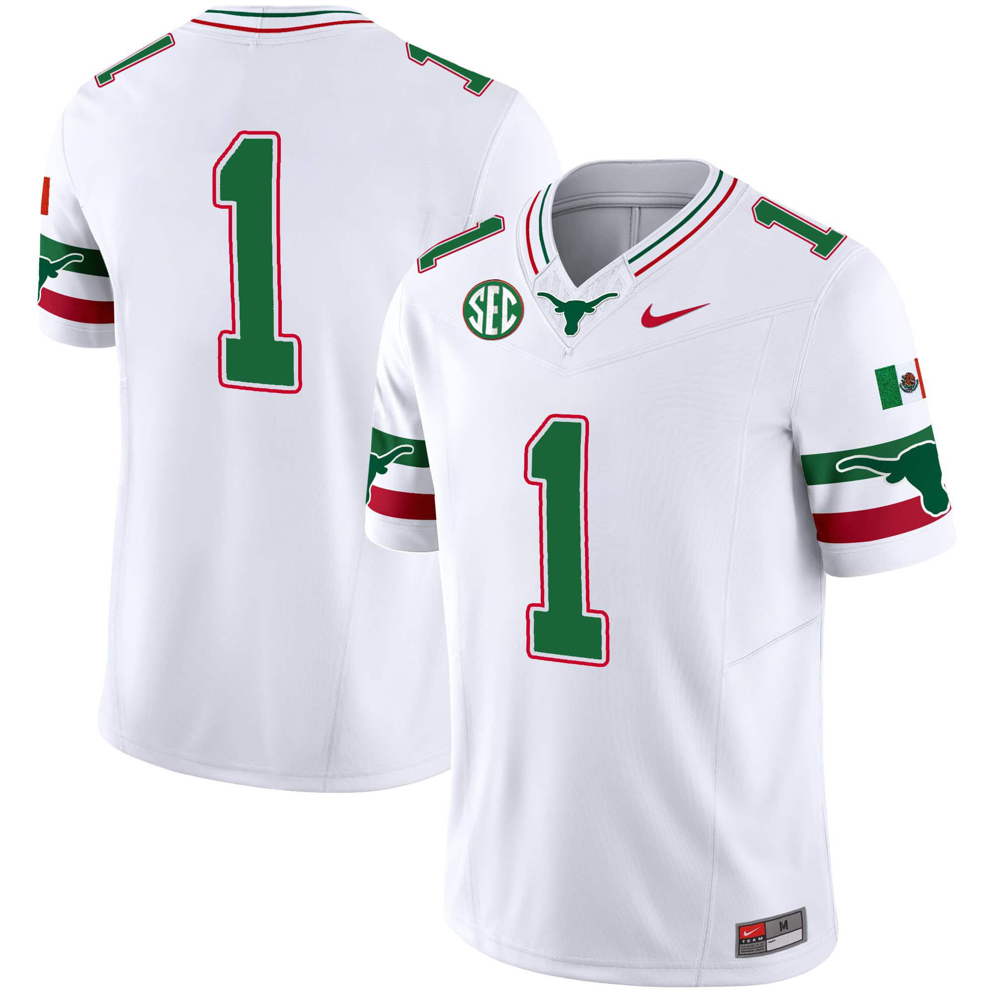 Men Texas Longhorns #1 No Name White 2024 Nike Mexico SEC Patch Vapor NCAA Jersey->indianapolis colts->NFL Jersey